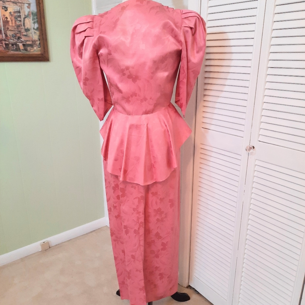 Vintage RARE ILGWU union made silk rose 2 PC formal gown dress sz 3 4 *D3 - Picture 3 of 9